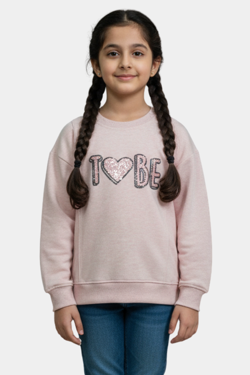 Cozy Pink Pullover with Sequin Heart Graphic