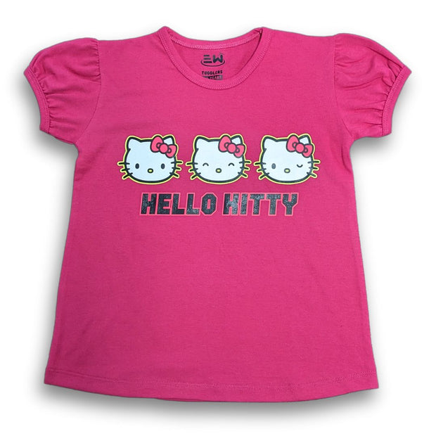 TODDLER GIRLS PRINTED HELLO KITTY HOT PINK TOP