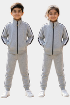 Kids Unisex Premium Grey Tracksuit Set with Sporty Side Stripes (2-Piece)