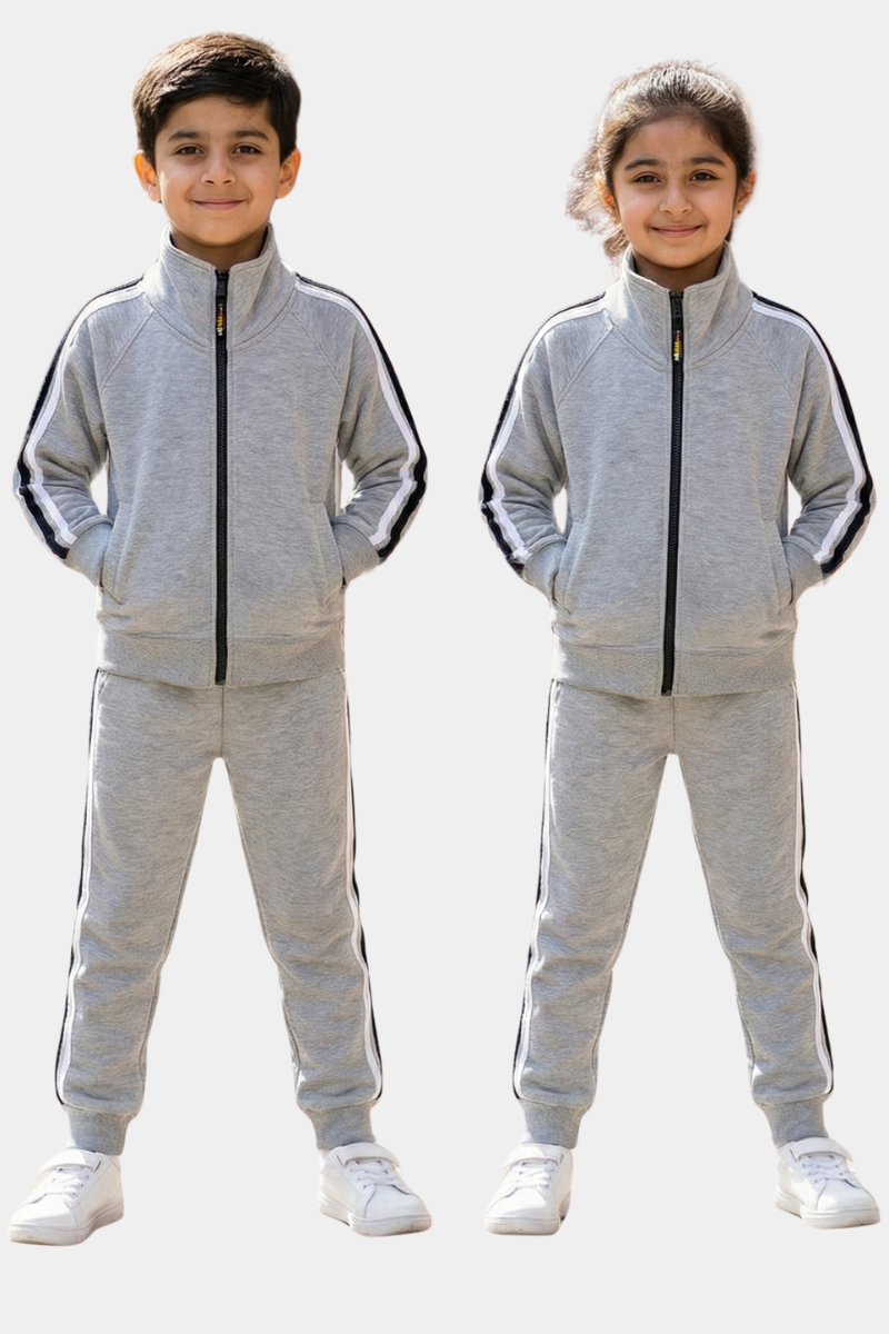 Kids Unisex Premium Grey Tracksuit Set with Sporty Side Stripes (2-Piece)