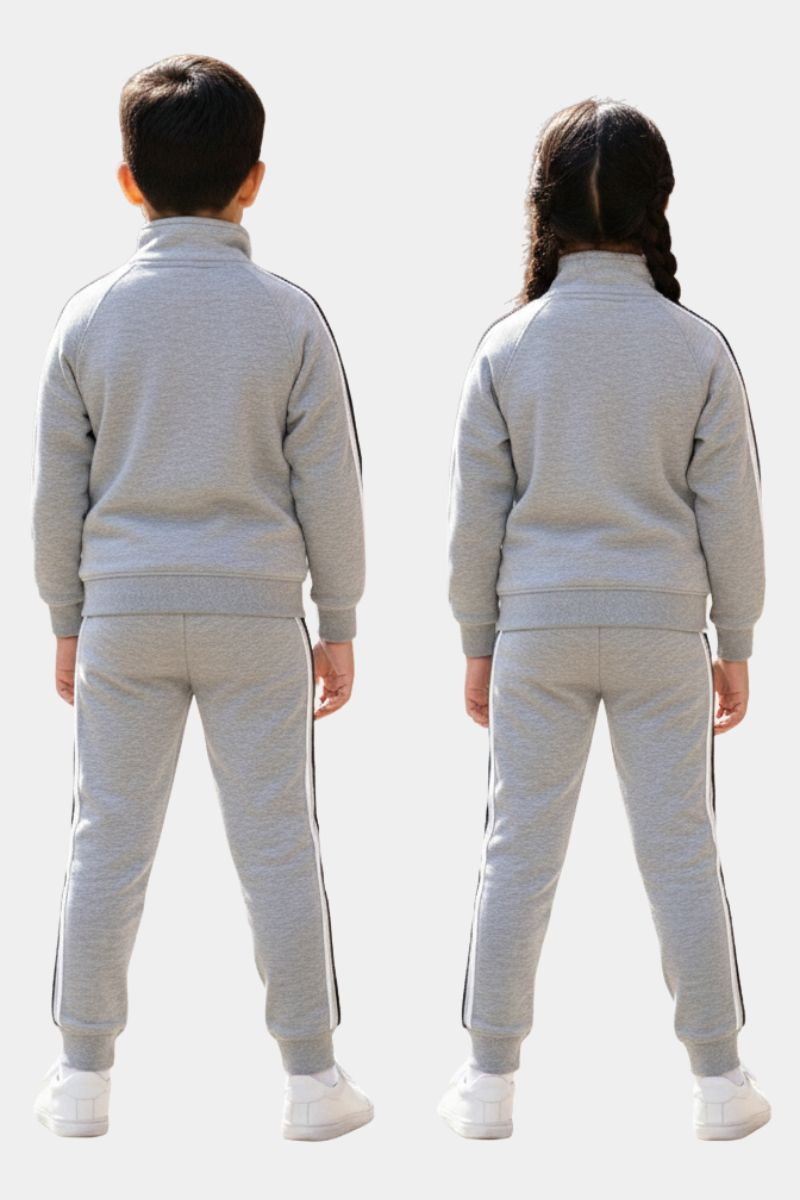 Kids Unisex Premium Grey Tracksuit Set with Sporty Side Stripes (2-Piece)