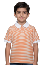 Boys' Classic Peach & White Striped Polo Shirt - Premium Cotton Blend