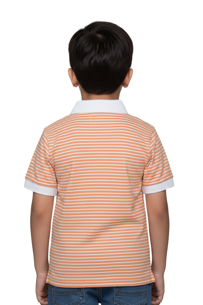 Boys' Classic Peach & White Striped Polo Shirt - Premium Cotton Blend