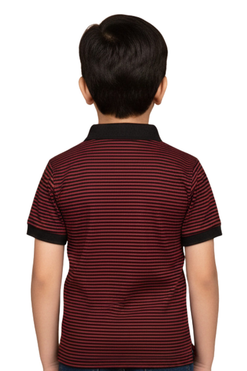 Boys' Classic Maroon & Black Striped Polo Shirt - Premium Cotton Blend