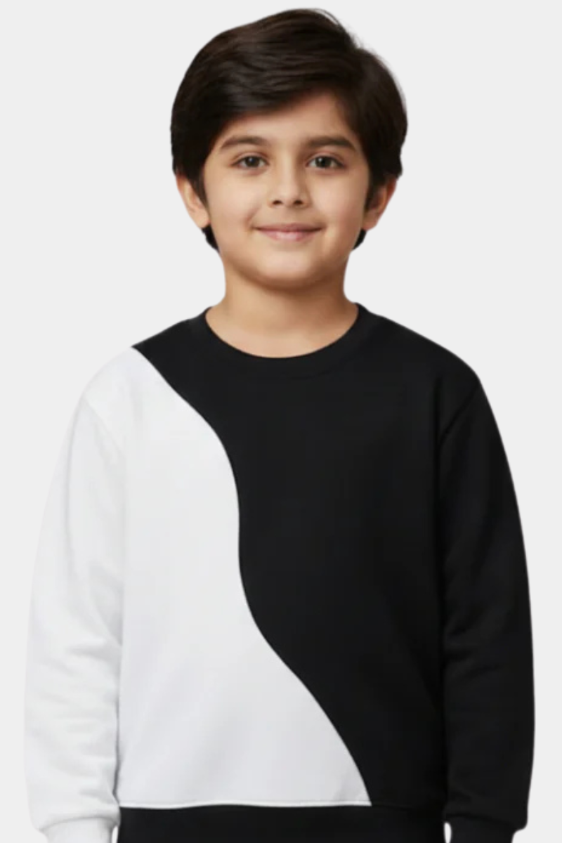 Boys Black & White Color Block Fleece Sweatshirt