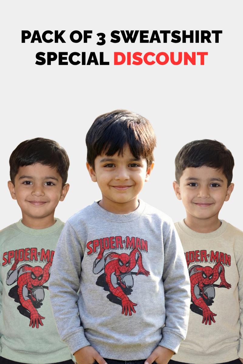 Ultimate Spider-Man 3-Pack Sweatshirt Bundle for Boys – Cozy Graphic Crewnecks (Grey, Beige, Mint)