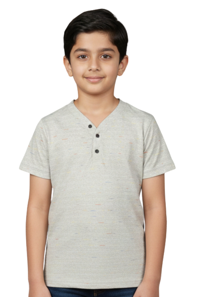 Boys' Premium Grey Space-Dye Henley T-Shirt - Soft Cotton Blend