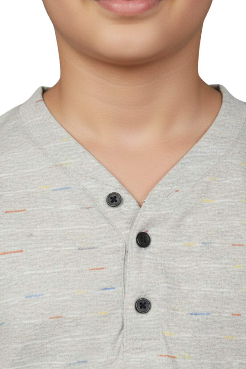 Boys' Premium Grey Space-Dye Henley T-Shirt - Soft Cotton Blend