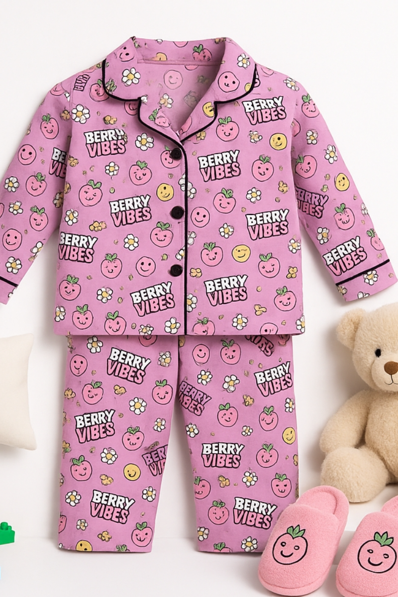 UNISEX BERRY VIBES PRINTED PURPLE NIGHT SUIT FOR KIDS