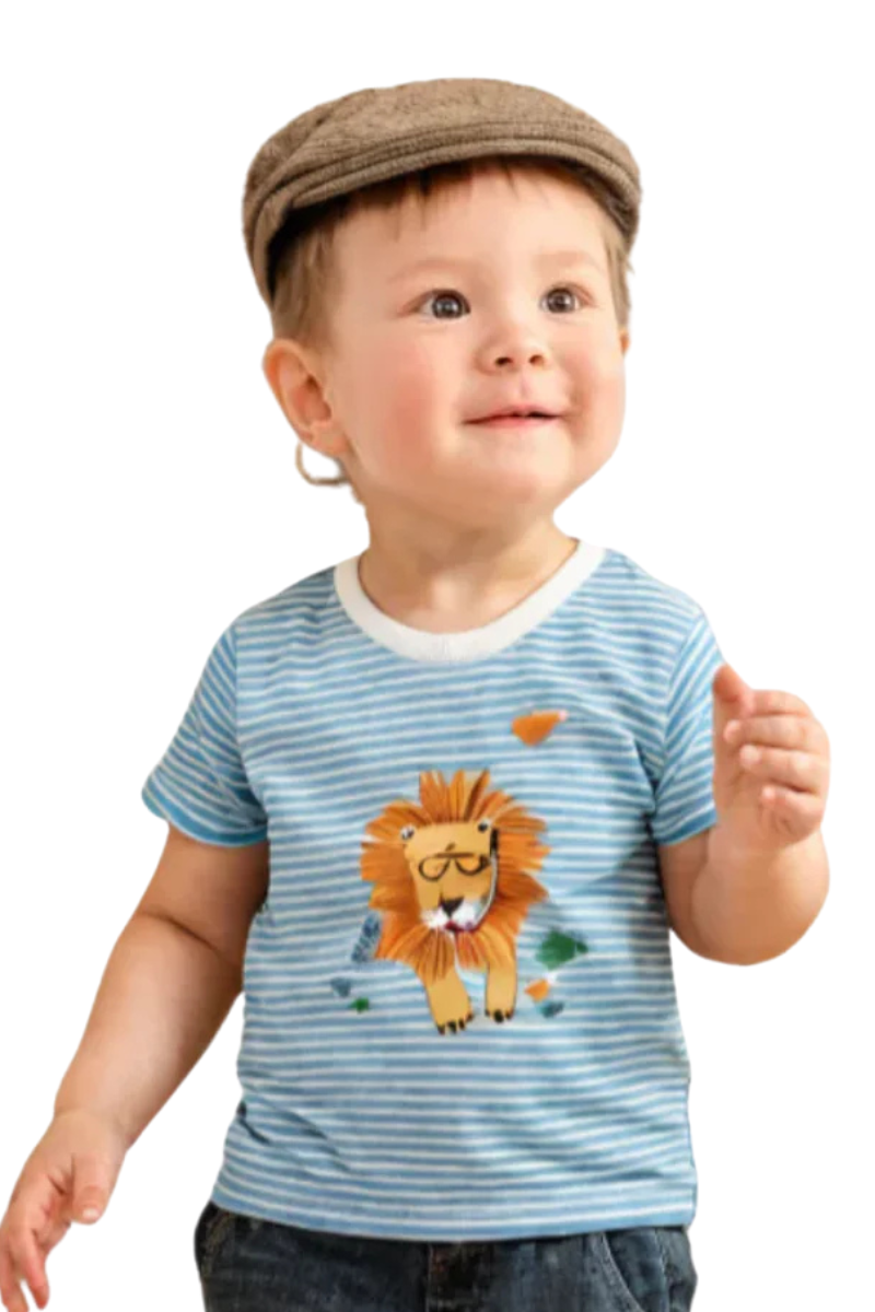 Adorable Striped Lion Print T-Shirt for Kids