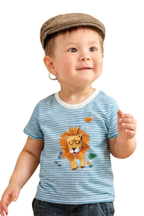 Adorable Striped Lion Print T-Shirt for Kids