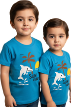 Kids "Sun Vibes" Dolphin Tee – Azure Blue