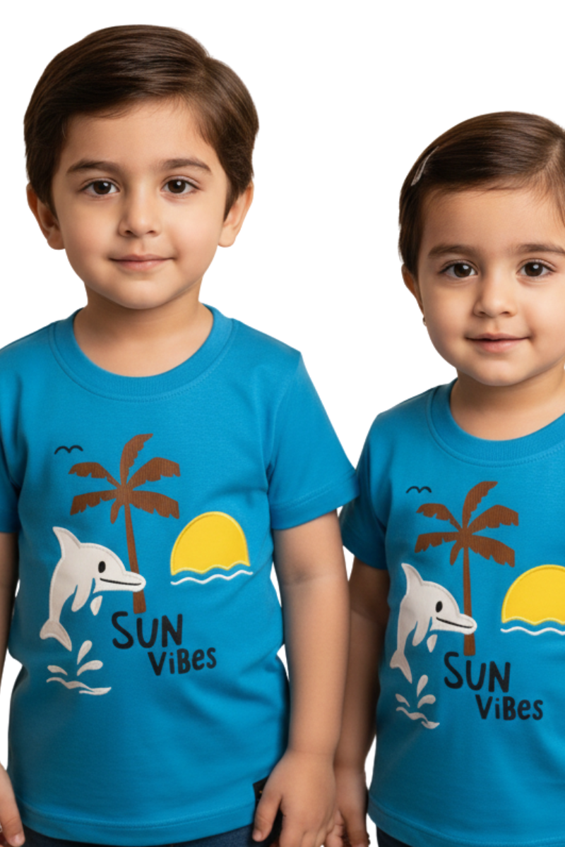 Kids "Sun Vibes" Dolphin Tee – Azure Blue