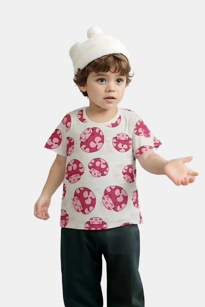 Playful Pink Frog Print T-Shirt for Toddlers – Soft Cotton Comfort