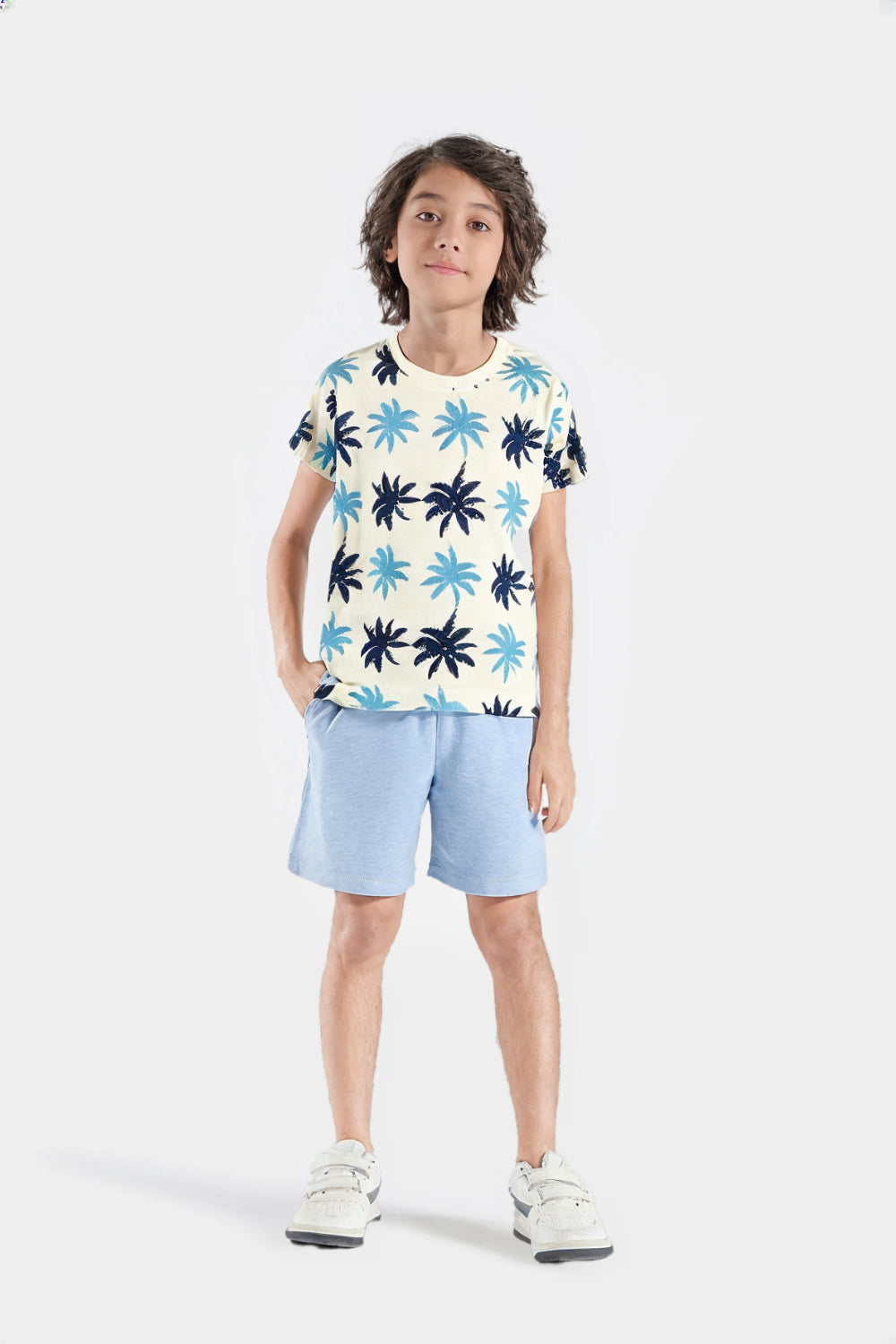 Boys’ Tropical Palm Print Summer Set – T-Shirt & Shorts