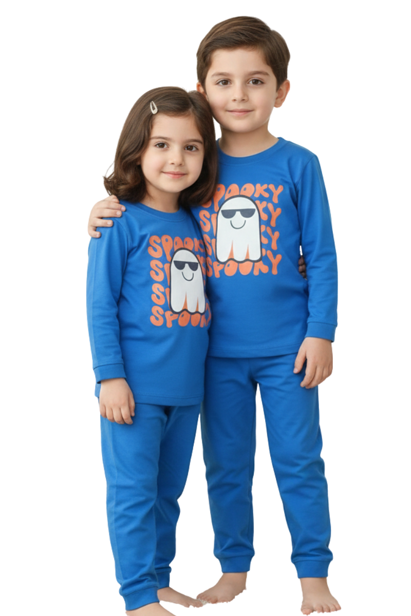 Spooky Cool" Kids' Lycra Jersey Pajama Set – Royal Blue
