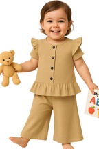 2-Piece Toddler Girls Chic Sand-Hued Top & Pants Set