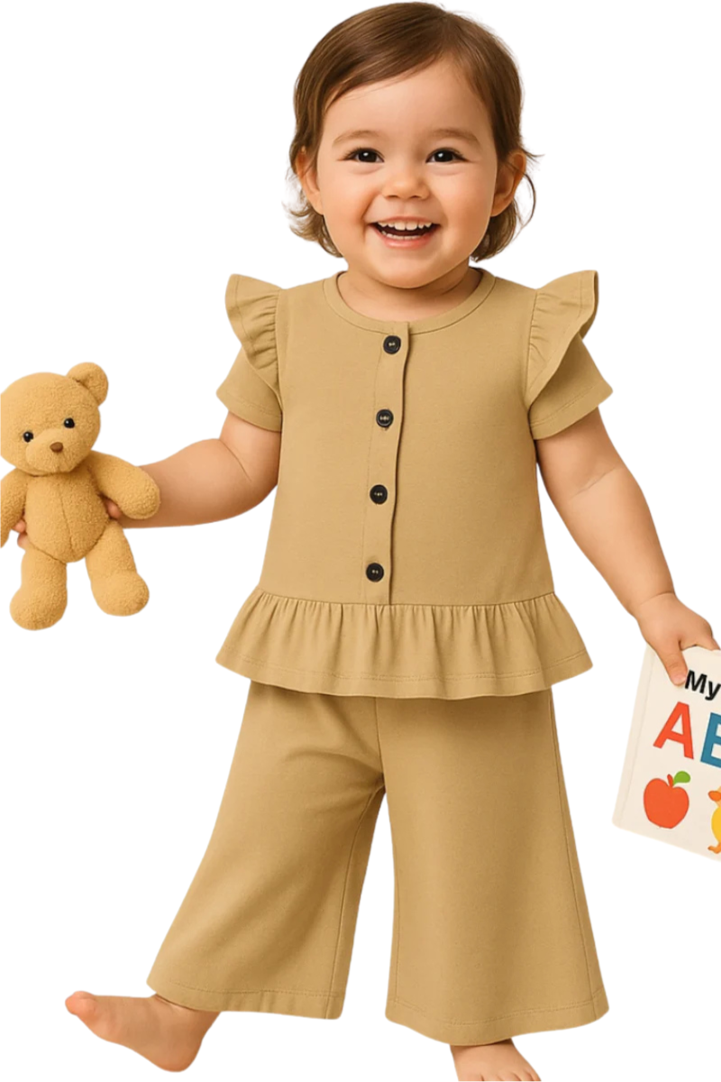 2-Piece Toddler Girls Chic Sand-Hued Top & Pants Set