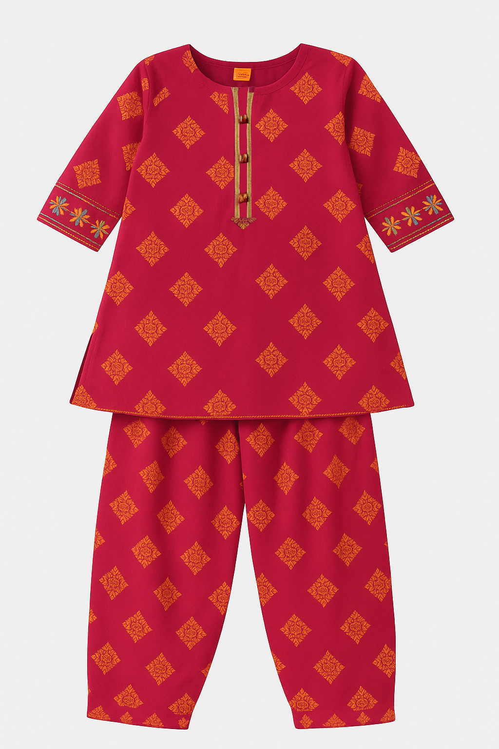 Girls’ Pink Ethnic Kurti Shirt with Matching Trousers – Traditional Printed Ensemble