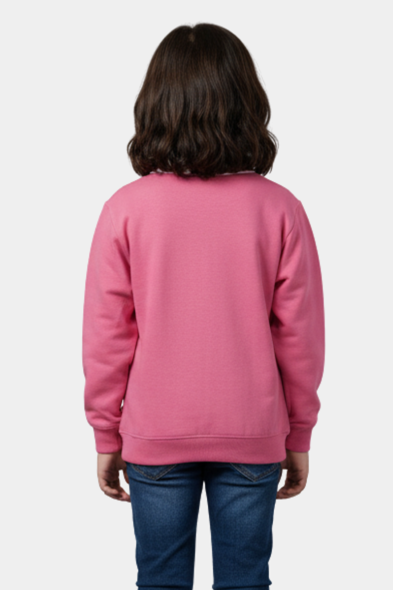 Girls' Pink Pearl Embellished Sweatshirt with White Collar