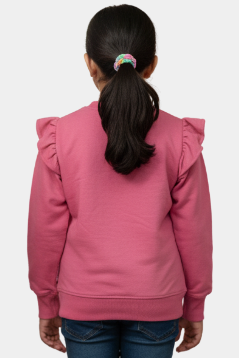 Girls' Pink Ruffle Shoulder "WONDER" Sweatshirt