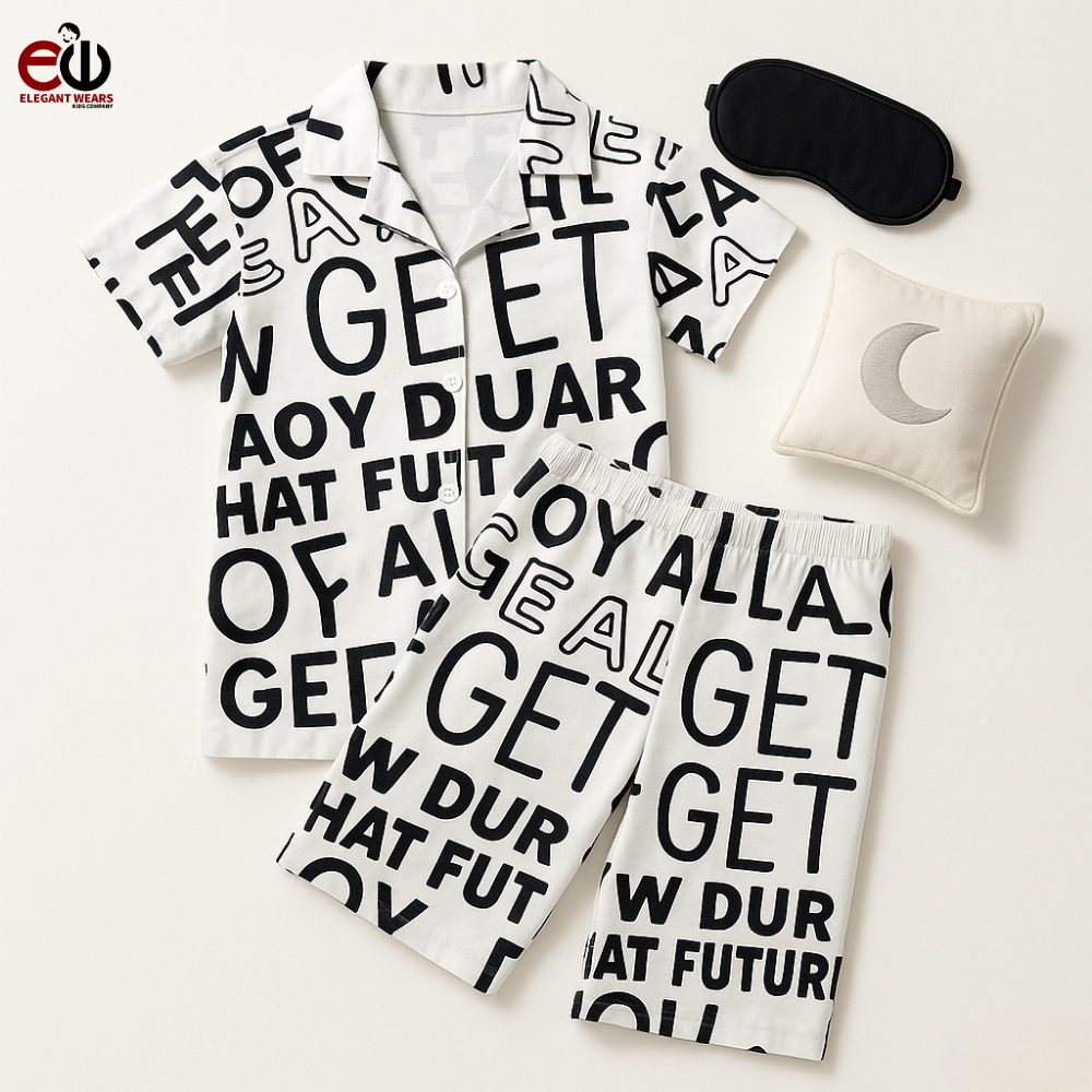 Trendy Typography Printed Boys' Summer Outfit - Black