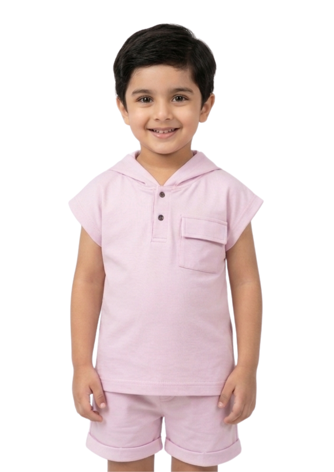 Boy's Lilac Short-Sleeve Hoodie & Shorts Set