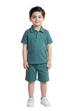 Boys Dusty Sage Green Textured Polo & Shorts Set