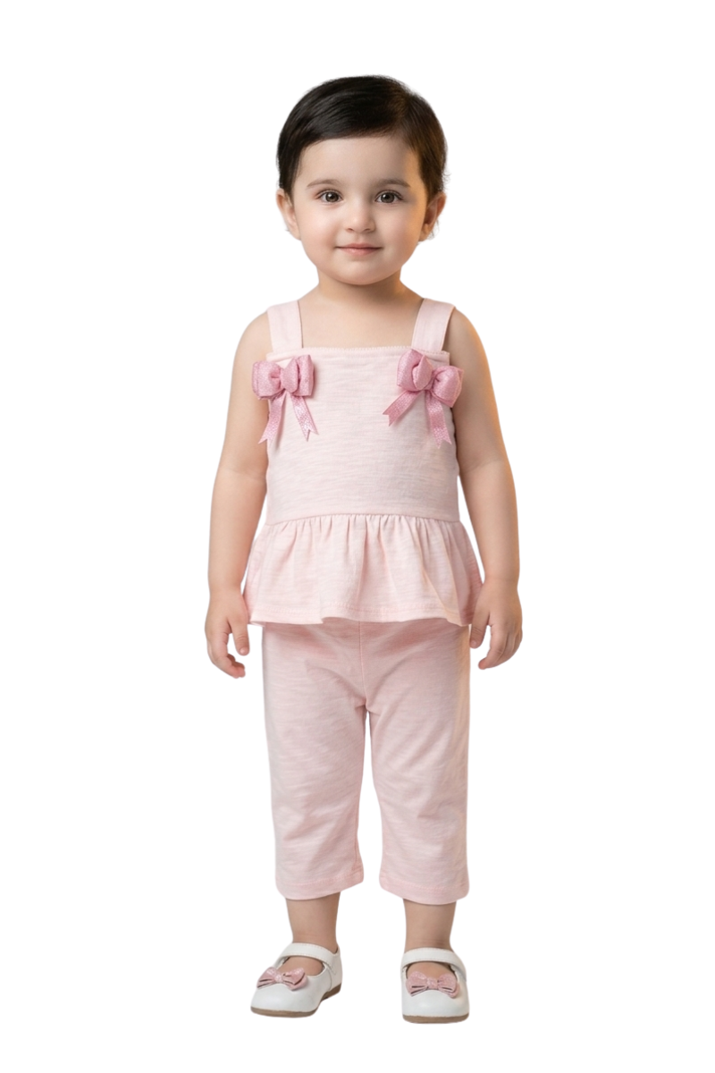 Infant Girls Soft Pink 2PC Outfit with Bow