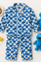 PURE COTTOON JERSEY PRINTED NIGHT SUIT FOR KIDS - BLUE
