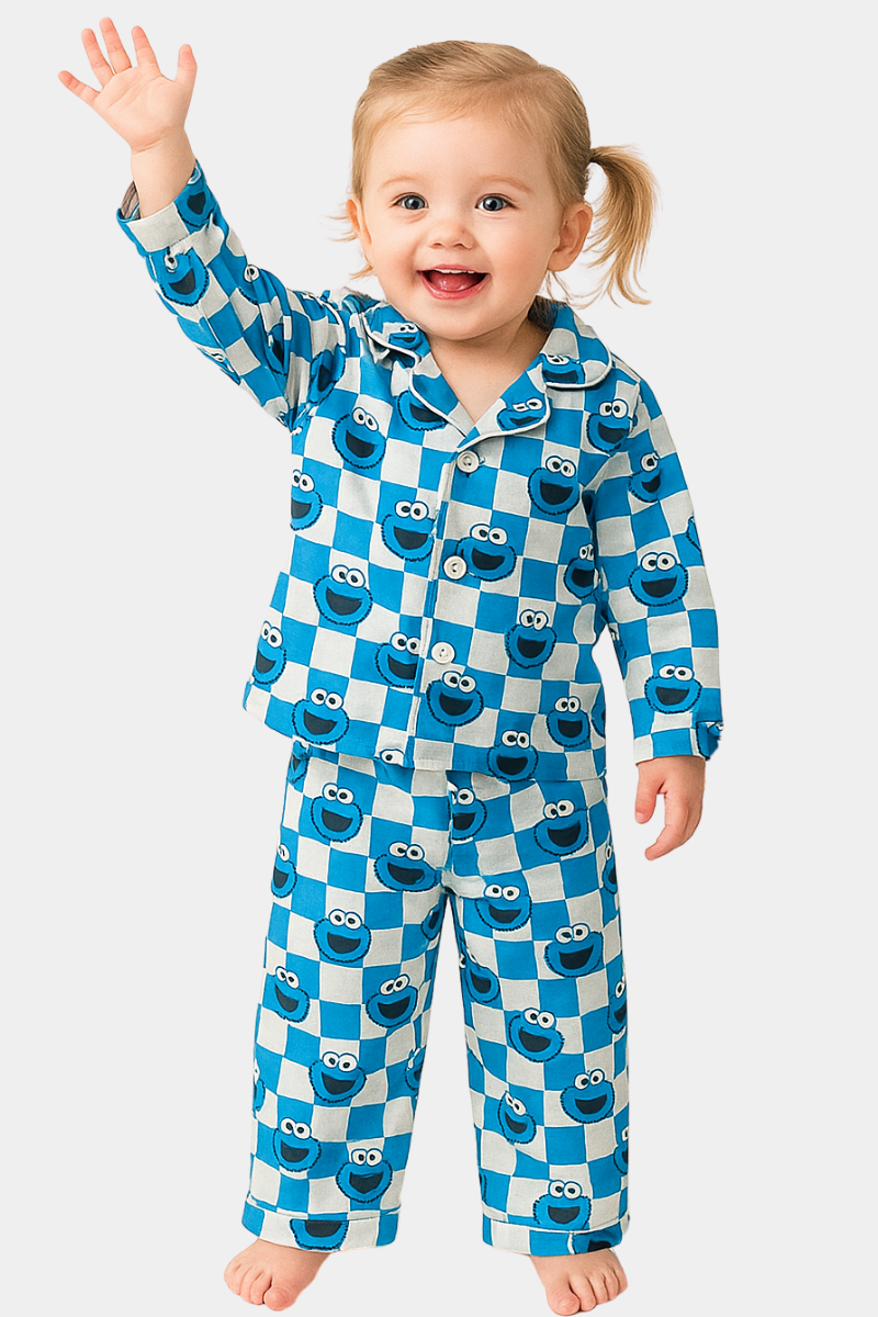 PURE COTTOON JERSEY PRINTED NIGHT SUIT FOR KIDS - BLUE