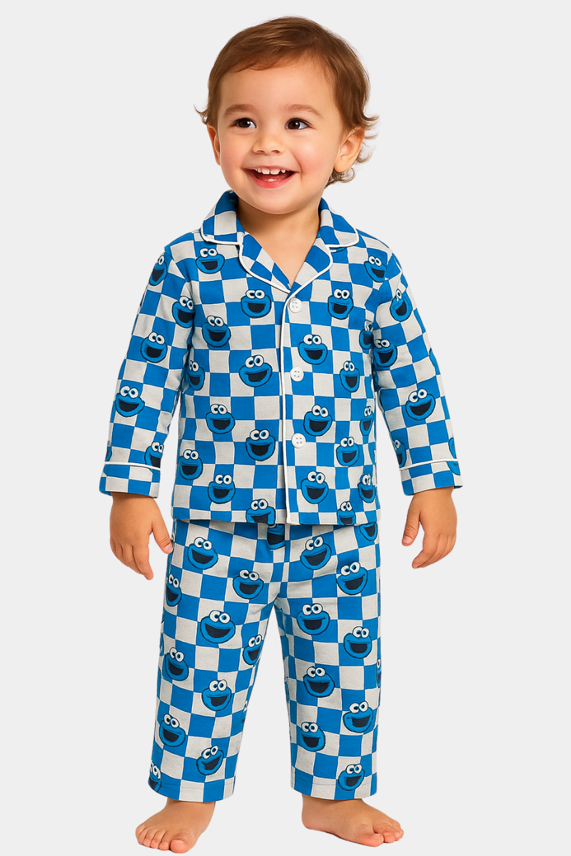 PURE COTTOON JERSEY PRINTED NIGHT SUIT FOR KIDS - BLUE