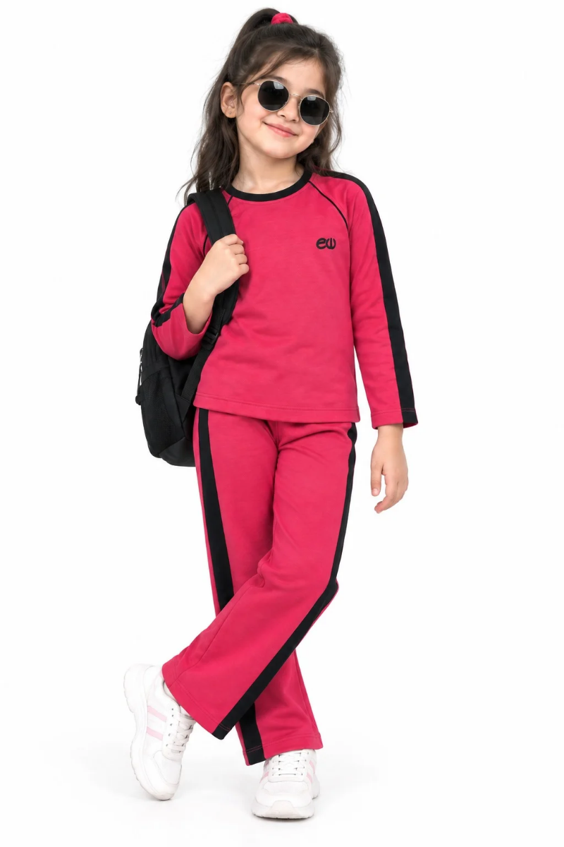 Girls Pink & Black Terry 2PC Tracksuit