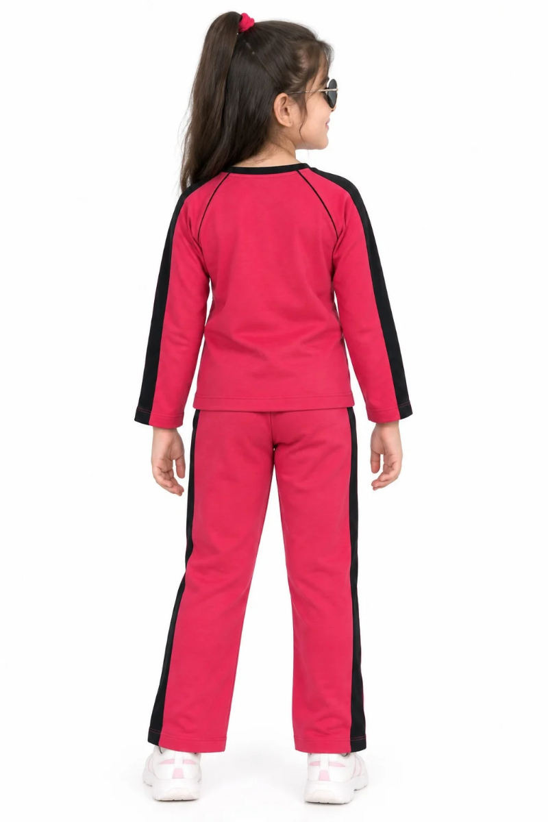 Girls Pink & Black Terry 2PC Tracksuit