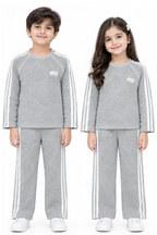 Kids Unisex Heather Grey Terry Tracksuit – Side-Striped Winter Set