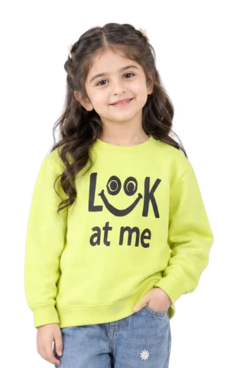 Girls' Lime Green "LOOK at me" Slogan Graphic Sweatshirt