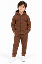 Boys' Chocolate Brown Hooded Button-Down Jacket & Joggers  Tracksuit Set