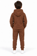Boys' Chocolate Brown Hooded Button-Down Jacket & Joggers  Tracksuit Set