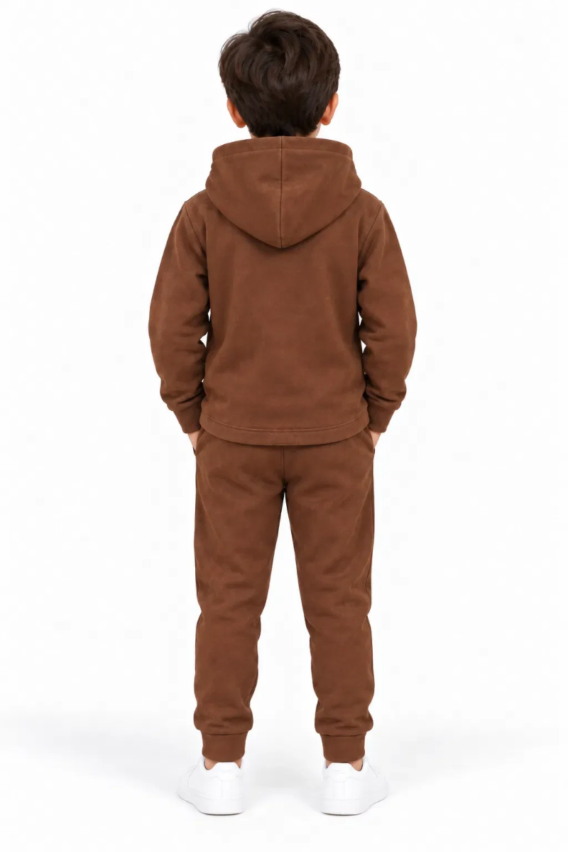 Boys' Chocolate Brown Hooded Button-Down Jacket & Joggers  Tracksuit Set