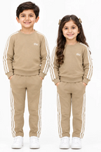 Boys' 2-Piece Cotton Fleece Tracksuit - Khaaki with Side Stripes