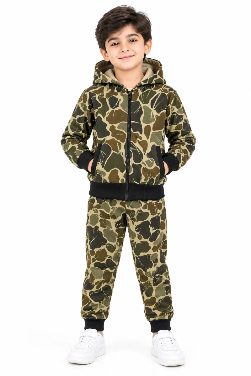 Kids Camouflage Hooded Tracksuit for Boys | Stylish Winter Wear