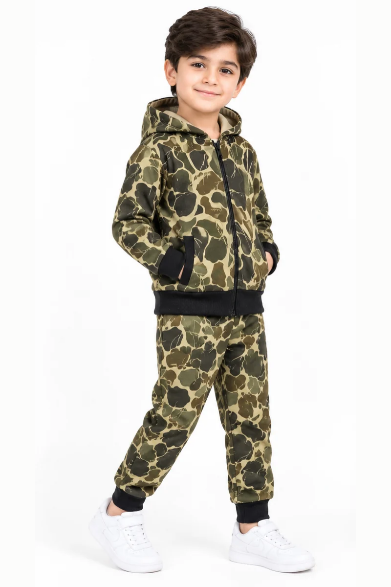 Kids Camouflage Hooded Tracksuit for Boys | Stylish Winter Wear