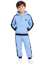 Kids' Sky Blue & Black Side-Stripe Fleece Tracksuit 2-Piece Set