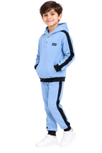 Kids' Sky Blue & Black Side-Stripe Fleece Tracksuit 2-Piece Set