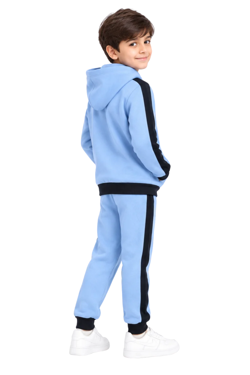 Kids' Sky Blue & Black Side-Stripe Fleece Tracksuit 2-Piece Set