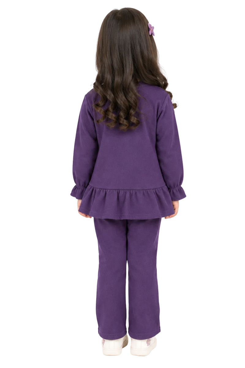 Girls' Purple Rainbow Peplum Top & Matching Trousers Co-ord Set