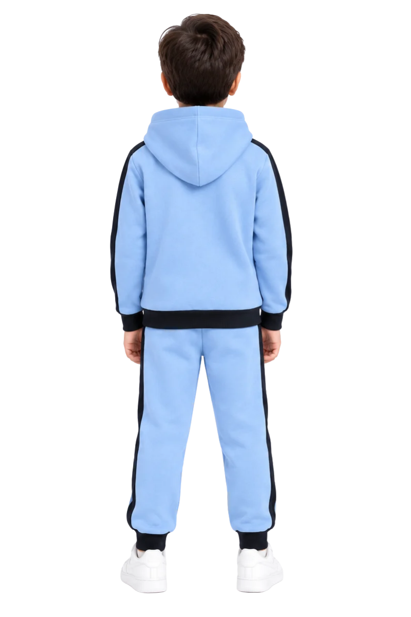 Kids' Sky Blue & Black Side-Stripe Fleece Tracksuit 2-Piece Set