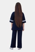Always Believe" Girls' Navy Blue Oversized Tee & Wide-Leg Pants Set