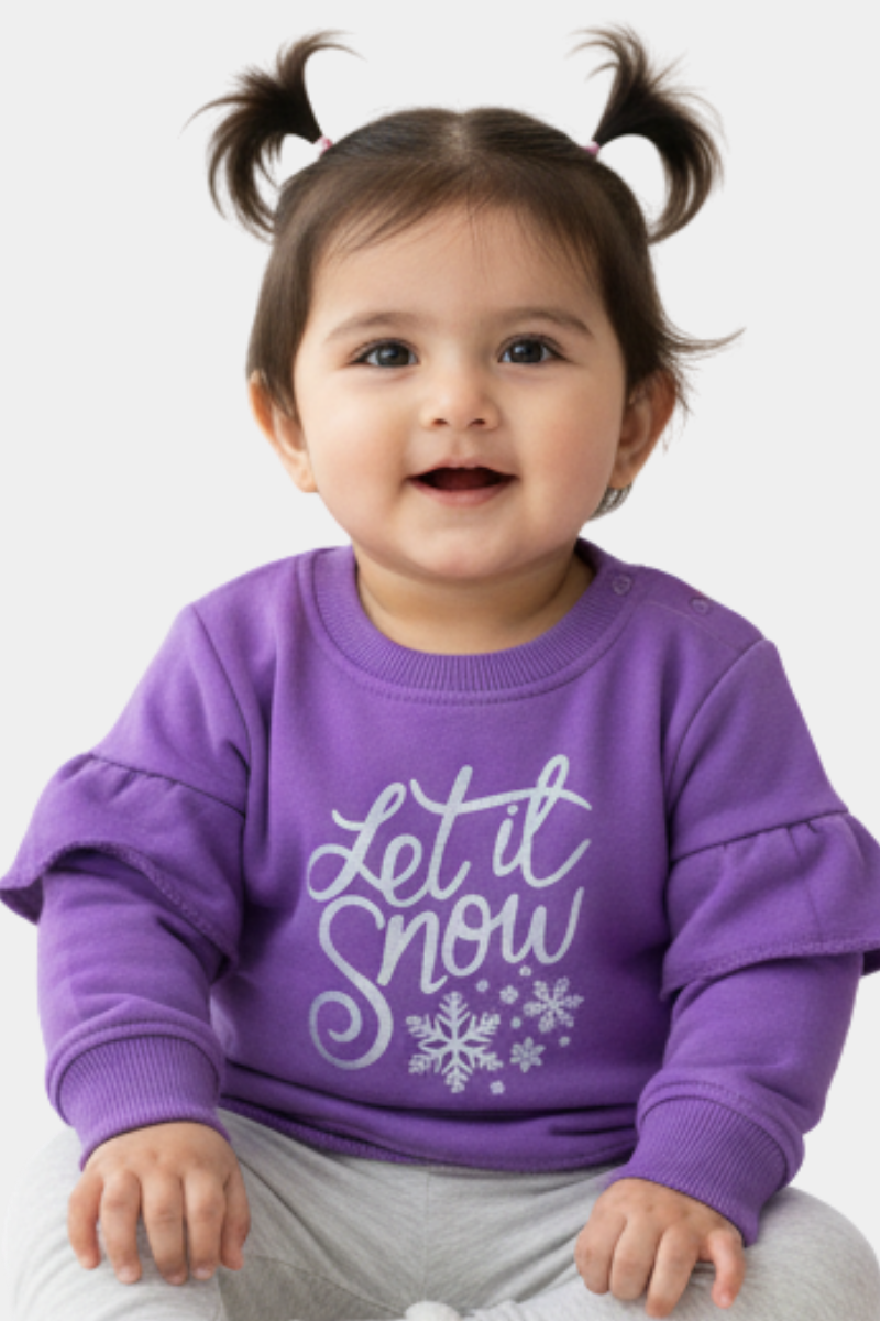 Baby Girls' Purple "Let It Snow" Ruffle Sleeve Sweatshirt