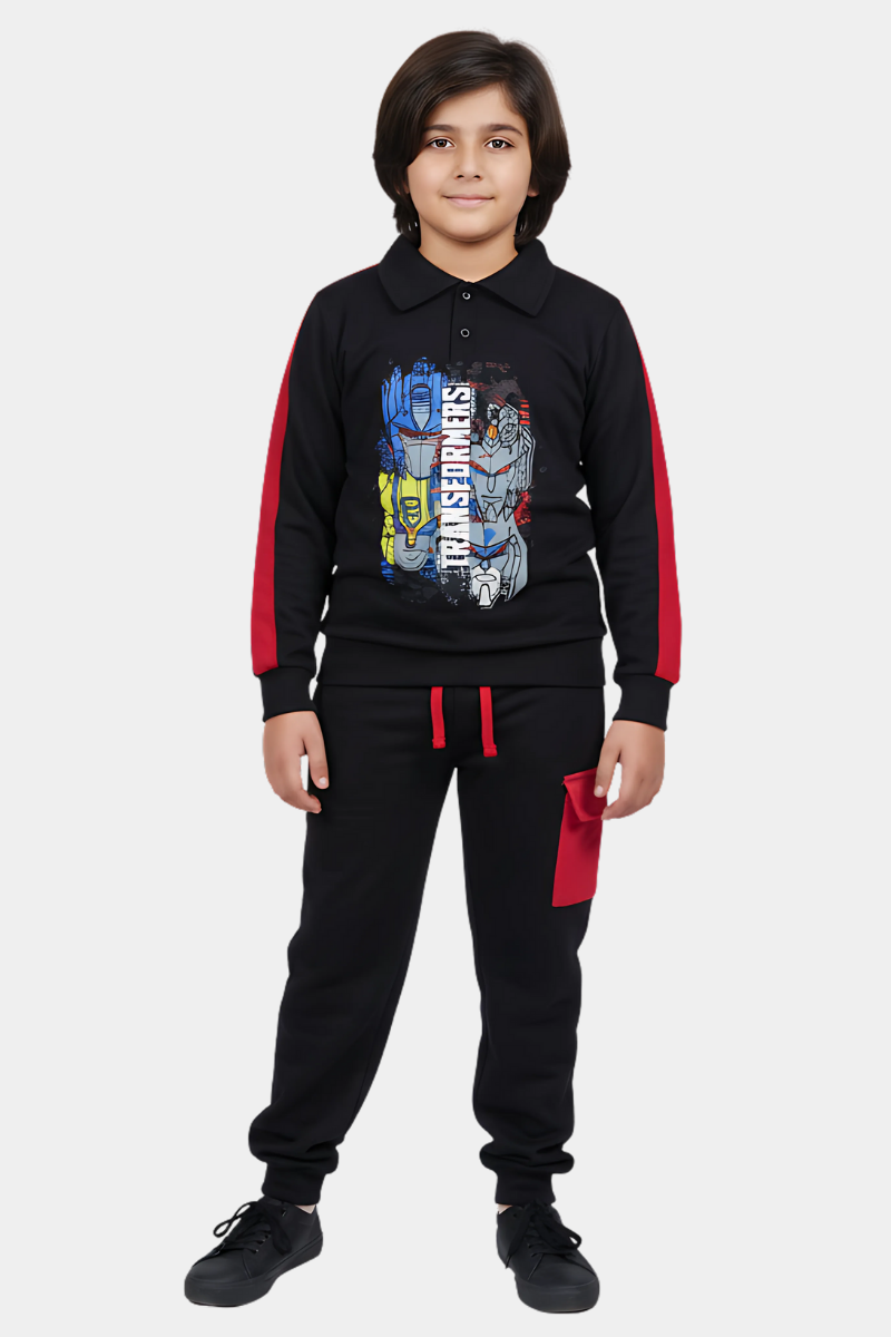 Boys' Transformers Graphic Black & Red Tracksuit | Autobots Athleisure Set